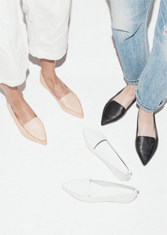white pointy flats